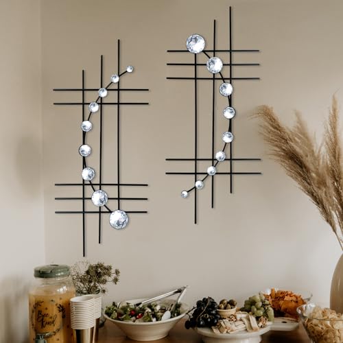 ZEXUIRU Bling-Metall-Wanddeko mit Schmuckkristallen, Wandaufhängung, Strass-Diamant, abstrakte Wandskulptur aus Eisen, Schwarz, 2er-Set von ZEXUIRU