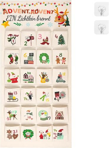ZEXUPORIUM 24 Adventskalender aus Stoff zum Befüllen mit 2 Haken - dekorativer Wandteppich von ZEXUPORIUM