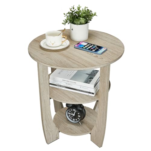 ZEXVIDA Beistelltisch Rund Holz, Couchtisch Vintage Pastoralstil, 3-stufiger Runder Beistelltisch mit Stauraum, Nachttisch Kleiner Tisch Sofatisch für Wohnzimmer Schlafzimmer Balkon (Eiche) von ZEXVIDA