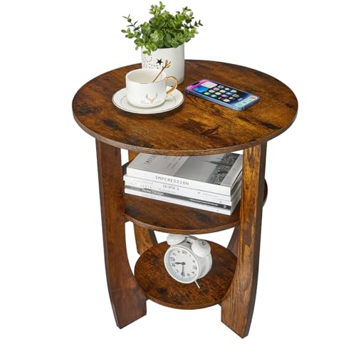 ZEXVIDA Beistelltisch Rund Holz, Couchtisch Vintage Pastoralstil, 3-stufiger Runder Beistelltisch mit Stauraum, Nachttisch Kleiner Tisch Sofatisch für Wohnzimmer Schlafzimmer Balkon (Vintagebraun) von ZEXVIDA