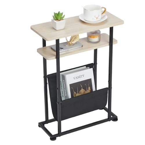 ZEXVIDA Kleiner Beistelltisch für kleine Räume, Schlanker Couchtisch mit Zeitschriftenhalter - 2 in 1 Schmaler Sideboard Wohnzimmer, Dünner Nachttisch Schlafzimmer mit Ablage (Eichen) von ZEXVIDA