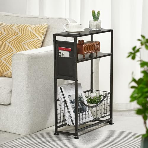 ZEXVIDA Kleiner Beistelltisch mit Zeitschriftenhalter, 3-stufiger Schlanker Seitentisch für Kleine Räume, Schmaler Beistelltisch für für Wohnzimmer, Schlafzimmer, Arbeitszimmer (Schwarz) von ZEXVIDA