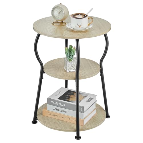 ZEXVIDA Runder Beistelltisch, 3-Stufiger Vintage Couchtisch Klein mit Robustem Metallrahmen, Nachttisch Kleiner Tisch Runder Sofatisch für Wohnzimmer Schlafzimmer Balkon 40 * 40 * 55CM (Eiche) von ZEXVIDA