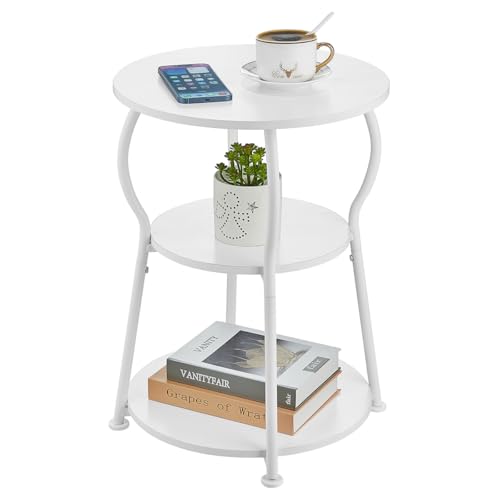 ZEXVIDA Runder Beistelltisch, 3-Stufiger Vintage Couchtisch Klein mit Robustem Metallrahmen, Nachttisch Kleiner Tisch Runder Sofatisch für Wohnzimmer Schlafzimmer Balkon 40 * 40 * 55CM (Weiße) von ZEXVIDA