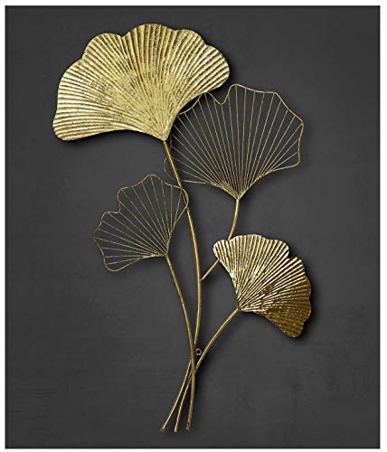 ZEYA Wanddeko Metall Gingko, 46 x 75 cm, 3D Deko gold, Wanddeko Ginkgo Blätter, Wohnzimmer Dekoration, attraktives Geschenk zum Geburtstag von ZEYA