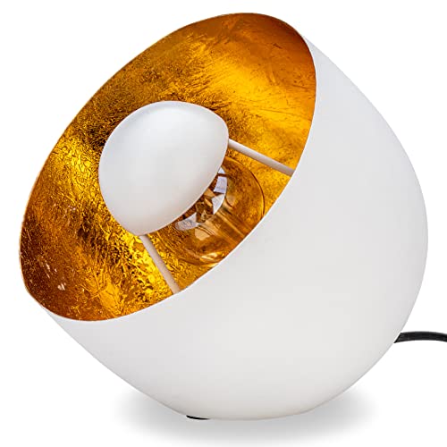 ZEYA Tischlampe weiß gold Metall, Ø 20, Kugel Tischleuchte weiss, Deko Lampe stehend, runde Dekolampe Wohnzimmer industrial, E27 Fassung max 40 Watt, Prasent zu Ostern von ZEYA