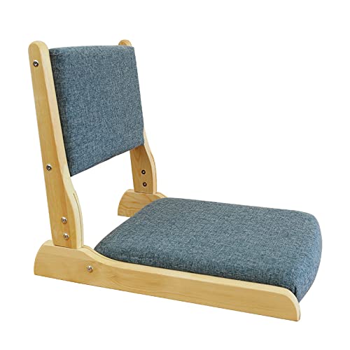 Klappbarer Tatami-stuhl mit Rückenlehne, Meditations-bodenstuhl Tragbarer Japanischer Beinloser Stuhl Holz Faules Sofa, Erkerfenster Balkon Wohnzimmerstuhl Bodensitz(52x43x45cm(20x17x18inch), Blue a) von ZEYHOME