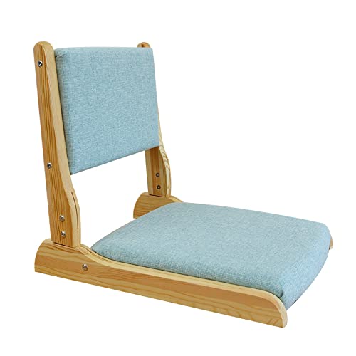 Klappbarer Tatami-stuhl mit Rückenlehne, Meditations-bodenstuhl Tragbarer Japanischer Beinloser Stuhl Holz Faules Sofa, Erkerfenster Balkon Wohnzimmerstuhl Bodensitz(52x43x45cm(20x17x18inch), Blue b) von ZEYHOME