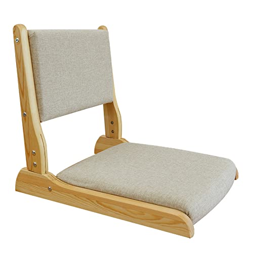 Klappbarer Tatami-stuhl mit Rückenlehne, Meditations-bodenstuhl Tragbarer Japanischer Beinloser Stuhl Holz Faules Sofa, Erkerfenster Balkon Wohnzimmerstuhl Bodensitz(52x43x45cm(20x17x18inch), Khaki) von ZEYHOME