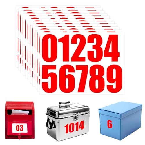 ZEYIYER 100 Stück Zahlen Aufkleber Rot 10 Blatt 10 cm Briefkasten Zahlen Sticker Wasserdichte Mailbox Nummern Aufkleber Selbstklebendes 0–9 Vinyl Nummernaufkleber von ZEYIYER