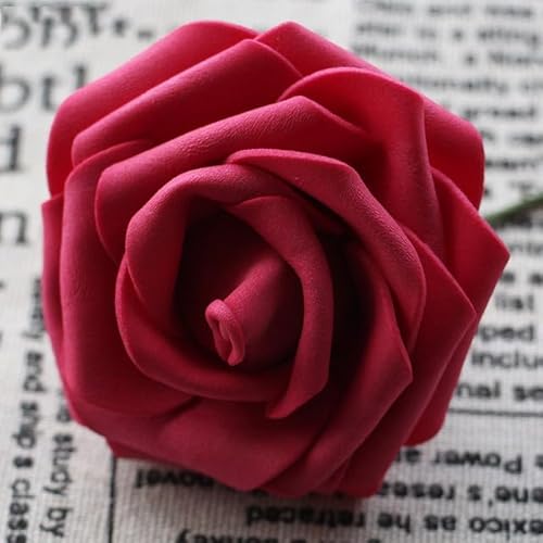 ZEYRU Schaumrose, künstlicher Blumenkopf für Hochzeitsdekoration, große Schaumblumen mit Stiel, weiß, rosa, PE-Rose, künstliche Blume – Weinrot von ZEYRU