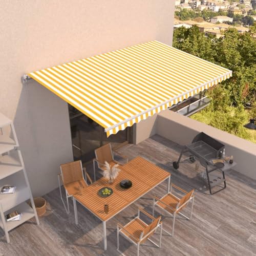 Gelenkarmmarkise Einziehbar, ZEYUAN Sichtschutz Balkon, Balkon Markise, Seitenmarkise, Klemmmarkise, Sonnenvorhang, Balkonmarkisen, 500x350 cm Gelb und Weiß von ZEYUAN