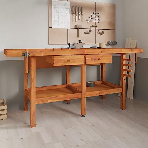 Werkbank mit Schubladen Schraubstöcken 192x62x83 cm Akazienholz, ZEYUAN Werkstatteinrichtung, Werkbank Werkstatt, Werkzeugschrank, Werktisch, Werkzeugtisch, Werkbänke Für Heimwerker 153325 von ZEYUAN