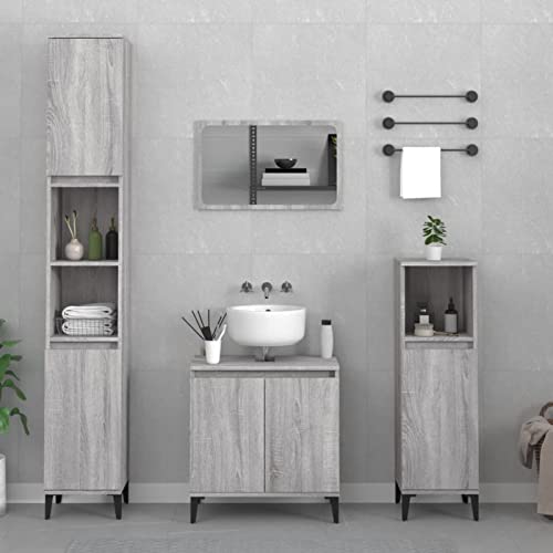 ZEYUAN 3-TLG. Badmöbel-Set, Badezimmermöbel Set, Badezimmerschrank, Badschrank, Bathroom Furniture Sets, Badmöbel, Bad Möbel Modern Set, Grau Sonoma Holzwerkstoff von ZEYUAN