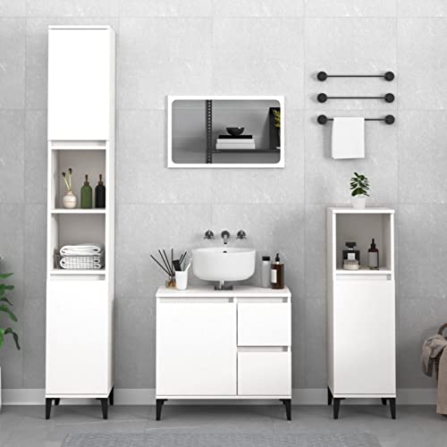 ZEYUAN 3-TLG. Badmöbel-Set, Badezimmermöbel Set, Badezimmerschrank, Bathroom Furniture Sets, Badschrank, Badmöbel, Bad Möbel Modern Set, Weiß Holzwerkstoff von ZEYUAN