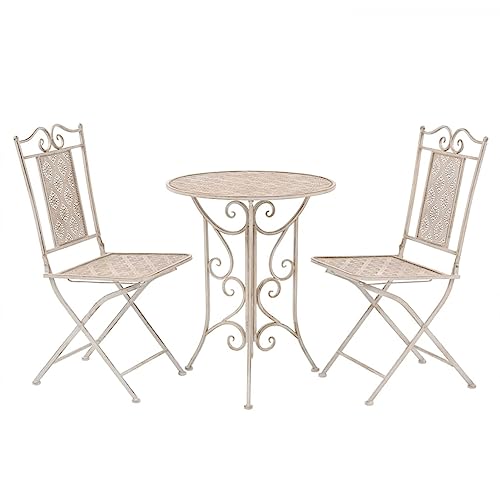 ZEYUAN 3-TLG. Bistro-Set, Gartenset Tisch Und Stühle, Balkon Möbel Für Kleinen Balkon, Terrassenmöbel, Balkonset, Balkonmöbel, Stahl Weiß von ZEYUAN