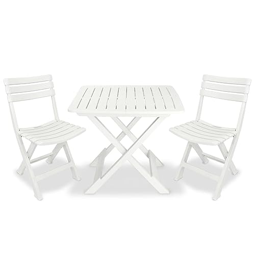 ZEYUAN 3-TLG. Bistro-Set Klappbar, Gartenset Tisch Und Stühle, Balkon Möbel Für Kleinen Balkon, Terrassenmöbel, Balkonset, Balkonmöbel, Kunststoff Weiß von ZEYUAN