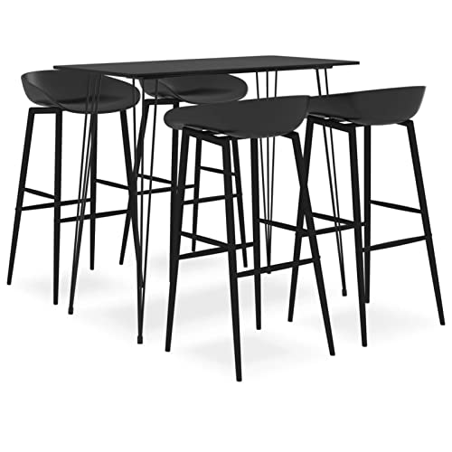ZEYUAN 5-TLG. Bar-Set, Bartisch Mit Barhocker Set, Hochtisch Mit Stühlen Set, Küchentheke Mit Hocker, Bartisch Mit Barhocker, Esstisch Mit Stühlen, Schwarz von ZEYUAN