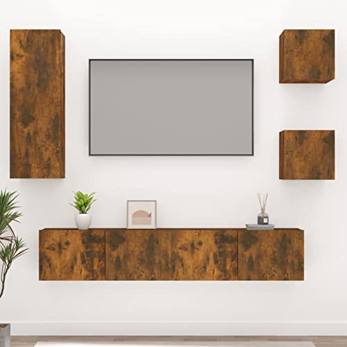 ZEYUAN 5-TLG. TV-Schrank-Set, Anbauwand Wohnzimmer, Wohnwand Wohnzimmer, Schrankwand Wohnzimmer, Wohnzimmer Wand, Räuchereiche Holzwerkstoff von ZEYUAN