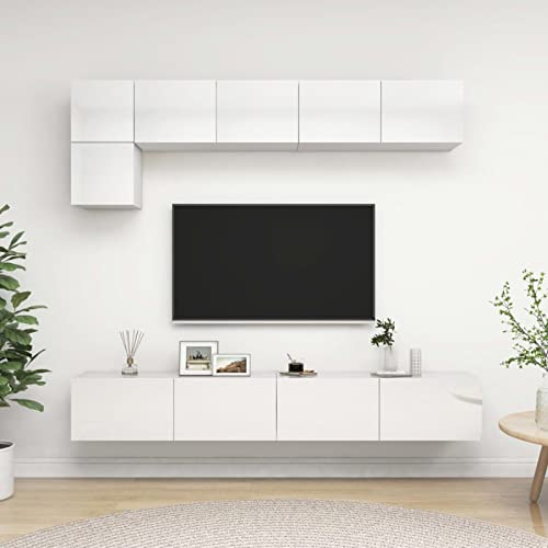 ZEYUAN 5-TLG. TV-Schrank-Set, Tv-möbel & Phonomöbel, Wohnwand Wohnzimmer, Wandschrank, Zimmer Möbel, Wohnzimmer Möbel Modern, Anbauwand Wohnzimmer, Hochglanz-Weiß Spanplatte von ZEYUAN