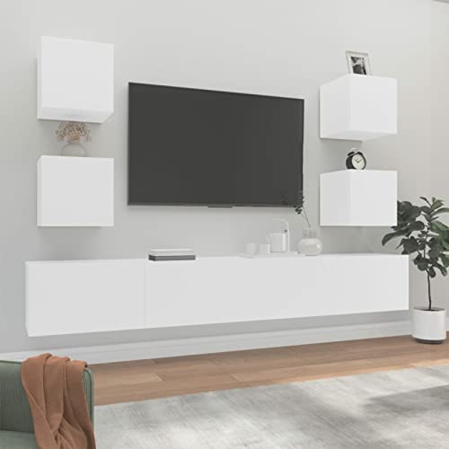 ZEYUAN 6-TLG. TV-Schrank-Set, Wohnwand Wohnzimmer, Jugendzimmer Komplett Set, Schrankwand Wohnzimmer, Tv-möbel & Phonomöbel, Weiß Holzwerkstoff von ZEYUAN