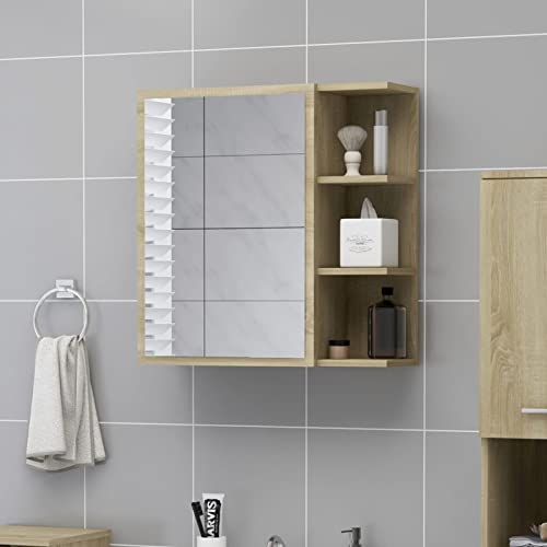 ZEYUAN Bad-Spiegelschrank, Badezimmer-spiegelschrank, Alibertschrank Bad, Bathroom Cabinet, Sonoma-Eiche 62,5x20,5x64 cm Spanplatte von ZEYUAN