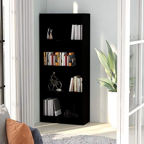 ZEYUAN Bücherregal 4 Fächer, Bookshelf, Regalbrett, Book Shelf, Bücher Regal, Deko Regal Wohnzimmer, Standregal, Schwarz 60 x 24 x 142 cm Spanplatte von ZEYUAN