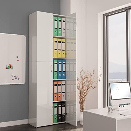 ZEYUAN Büroschrank, Aktenschrank, File Cabinet, Schreibtisch Schrank, Büro Schrank, Schreibtischschrank, Hochglanz-Weiß 60×32×190 cm Spanplatte von ZEYUAN