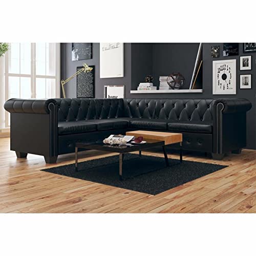 ZEYUAN Chesterfield Ecksofa 5-Sitzer, Wohnzimmer Couch, Wohnzimmer Möbel, Jugendsofa, Liege Wohnzimmer, Sofas & Couches, Jugend, Kunstleder Schwarz von ZEYUAN