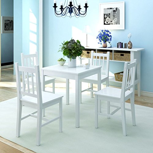 ZEYUAN Fünfteiliges Esstisch-Set, Essgruppe, Esszimmermöbel, Esstisch Mit Stühlen, Dining Table Set, Esszimmer Set,Tischgruppe, Esszimmergruppe, Pinienholz Weiß von ZEYUAN