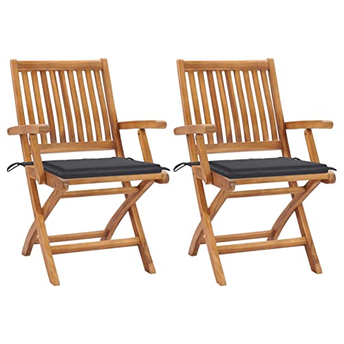 ZEYUAN Gartenstühle 2 STK. mit Anthrazit Kissen, Balkonstuhl, Möbelsets, Gartensessel, Garten Stühle, Gartenmöbel, Balkon Stühle, Terrassenstühle, Sessel Outdoor, Hochlehner, Massivholz Teak von ZEYUAN