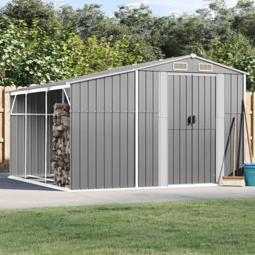 ZEYUAN Gerätehaus Grau 277x279x179 cm Verzinkter Stahl, Gartenhaus, Gerätehaus, Fahrradgarage, Gartenhütte, Geräte Schuppen, Gartengerätehaus - 3188290 von ZEYUAN