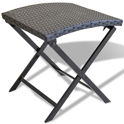 ZEYUAN Klappbarer Hocker Poly Rattan Schwarz, Klapphocker, Gartenhocker, Fusshocker Klappbar Outdoor, Sitzhocker Outdoor, Balkon Hocker, Fusshocker Garten von ZEYUAN