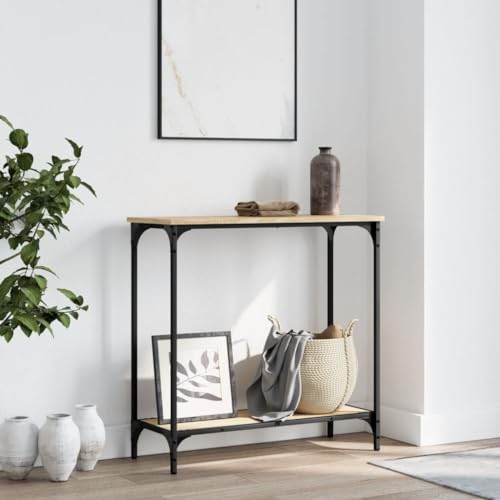 ZEYUAN Konsolentisch Sonoma-Eiche 75x30,5x75 cm Holzwerkstoff, Console Table, Kommode, Beistelltisch, Wohnzimmertisch, Beistellregal, Medienkonsole, Seitentisch - 837708 von ZEYUAN