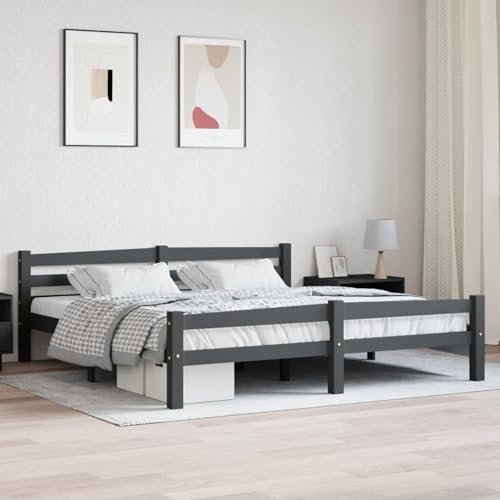 ZEYUAN Massivholzbett Dunkelgrau Kiefer 180x200 cm, Familienbett, Bed Frame, Bettstell, Bettrahmen, Jugendbett, Schlafzimmer Bett, Bettgestell - 322094 von ZEYUAN