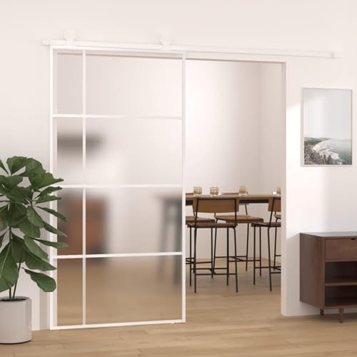 ZEYUAN Schiebetür ESG Glas und Aluminium mattiert 102,5x205 cm Weiß, Innentüren, Glasschiebetür, Zimmertüren, Raumspartür, Scheunentür, Lofttür, Küchentür - 151689 von ZEYUAN