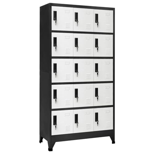 ZEYUAN Schließfachschrank, Wertfachschrank, Schließfächer, Metallschrank, Personalschrank, Spind Schrank, Stahlspind, Self-Storage-schließfach, Metallspind, Anthrazit und Weiß 90x40x180 cm Stahl von ZEYUAN