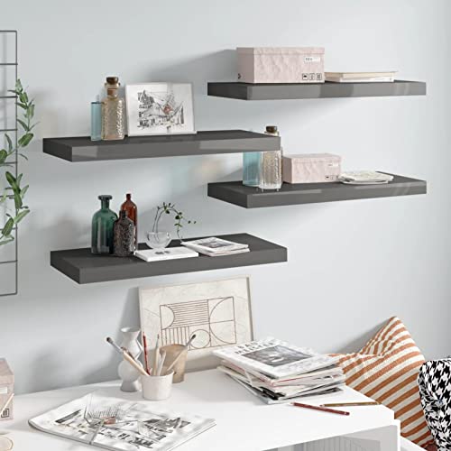 ZEYUAN Schwebende Wandregale 4 STK. Hochglanz-Grau 60x23,5x3,8cm MDF, Schweberegal, Regal Wand, Bücherregal, Hängeregal, Regalbrett, Küchenregal, Kinderzimmer Regal, Wandboard ZEYUAN Schwebende Wandregale 4 STK. Hochglanz-Grau 60x23,5x3,8cm MDF, Schweberegal, Regal Wand, Bücherregal, Hängeregal, Regalbrett, Küchenregal, Kinderzimmer Regal, Wandboard von ZEYUAN