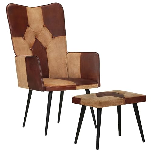 ZEYUAN Sessel mit Hocker, Relaxsessel, Ohrensessel, Kinosessel, Tv Sessel, Lesesessel, Sessel Schlafzimmer, Einzelsofa, Kino Sessel, Braun Echtleder und Canvas von ZEYUAN