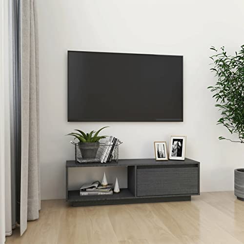 ZEYUAN TV-Schrank Grau 110x30x33,5 cm Massivholz Kiefer, TV Lowboard, Fernsehschrank, Fernsehtisch, Fernseher Schrank, TV Sideboard, TV Board, TV Cabinet, TV Bank, TV Kommode von ZEYUAN