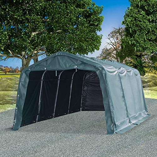 ZEYUAN Weidezelt, Carport, Zeltgarage, Gerätezelt Winterfest, Lagerzelt, Carport Plane, Foliengarage, PVC 550 g/m² 3,3×6,4 m Dunkelgrün von ZEYUAN