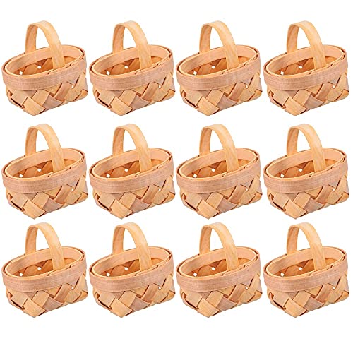12 Stück Holzschnitzel Mini Körbe Manuell Gewebte Körbe Ornamente Süßigkeiten Aufbewahrungsbox von ZEZA