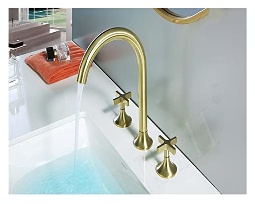 Brush Gold Badezimmer-Waschtischarmatur, 8 Zoll weit verbreitete Toiletten-Mischbatterie, Messing, Drei-Loch-Waschtischarmatur, Messing-Waschtischarmatur von ZEZQSTDMV