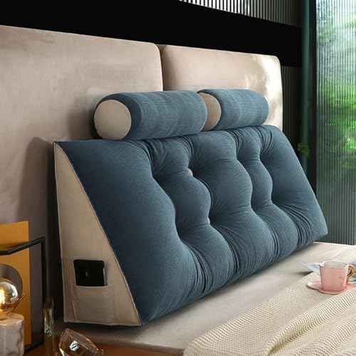 ZF YLYH Keilkissen Lang Rückenkissen für Bett: Bequemes Lesekissen Abnehmbar Sofa Lendenkissen Dreieckiges Hohen Rückenlehne Kissen mit Nackenstützkissen (Blue Gray, 80cm(1*Pillow)) von ZF YLYH
