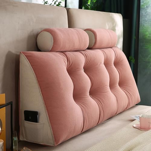 ZF YLYH Keilkissen Lang Rückenkissen für Bett: Bequemes Lesekissen Abnehmbar Sofa Lendenkissen Dreieckiges Hohen Rückenlehne Kissen mit Nackenstützkissen (Pink, 200 * 50 * 20cm) von ZF YLYH