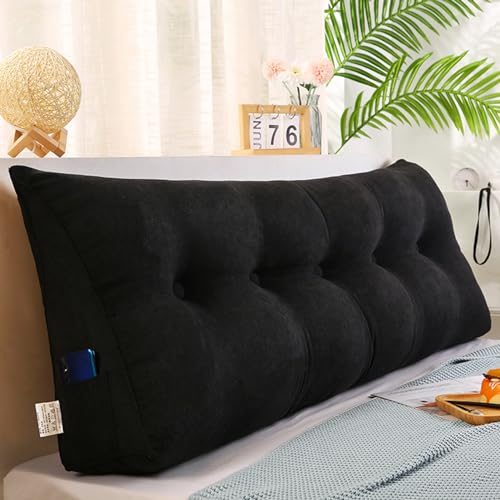ZF YLYH Kissen Bett Rückenkissen Lesekissen für Bett Rückenlehne Kissen Rückenpolster Abnehmbar Bequemes Lendenkissen Sofa Rückenkissen Keilkissen mit Tasche(Schwarz,60 * 50 * 20cm) von ZF YLYH