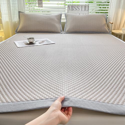 ZF YLYH Sommer Bettlaken Kühlende Spannbetttücher Set: Cool Ice Silk Bettwäsche mit Kissenbezüge Kühle Atmungsaktive Gesteppte Spannbettlaken für Heißschläfer (Khaki-A, 150 * 200cm+2*Kissenbezug) von ZF YLYH