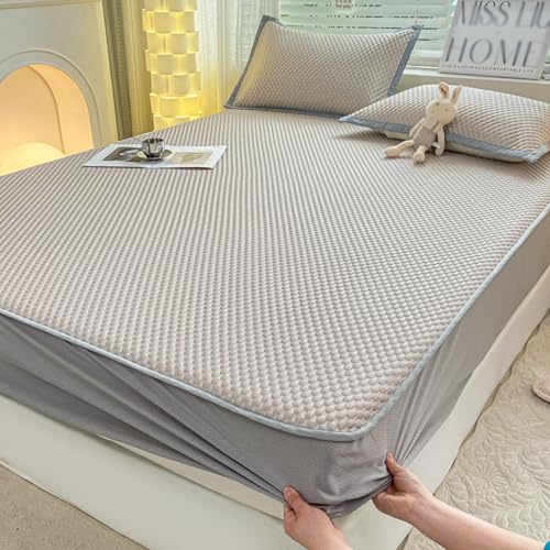 ZF YLYH Sommer Bettlaken Kühlende Spannbetttücher Set: Cool Ice Silk Bettwäsche mit Kissenbezüge Kühle Atmungsaktive Gesteppte Spannbettlaken für Heißschläfer (Khaki-B, 180 * 200cm+2*Kissenbezug) ZF YLYH Sommer Bettlaken Kühlende Spannbetttücher Set: Cool Ice Silk Bettwäsche mit Kissenbezüge Kühle Atmungsaktive Gesteppte Spannbettlaken für Heißschläfer (Khaki-B, 180 * 200cm+2*Kissenbezug) von ZF YLYH