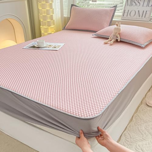 ZF YLYH Sommer Bettlaken Kühlende Spannbetttücher Set: Cool Ice Silk Bettwäsche mit Kissenbezüge Kühle Atmungsaktive Gesteppte Spannbettlaken für Heißschläfer (Rosa-B, 120 * 200cm+1*Kissenbezug) ZF YLYH Sommer Bettlaken Kühlende Spannbetttücher Set: Cool Ice Silk Bettwäsche mit Kissenbezüge Kühle Atmungsaktive Gesteppte Spannbettlaken für Heißschläfer (Rosa-B, 120 * 200cm+1*Kissenbezug) von ZF YLYH