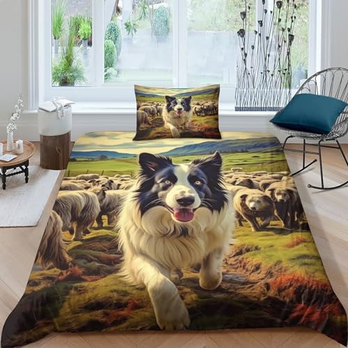 ZFBSOVDAK Border Collie Bettbezug Set Bettwäsche-Sets Kinderbettwäsche-Set Reißverschluss Mit Kissenbezügen Betten Set Für Jungen Und Mädchen, Kinder Single（1Tier5x200cm） von ZFBSOVDAK